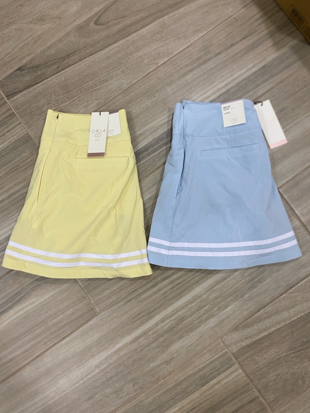 CAlia Double-Stripe Mini Skorts in Pastel Yellow & Sky Blue